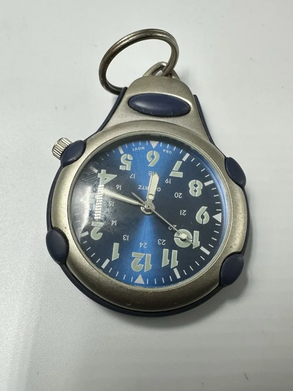 Puritan Carabiner Key Ring Watch Mens 44mm Blue Dial Silver Tone New Battery